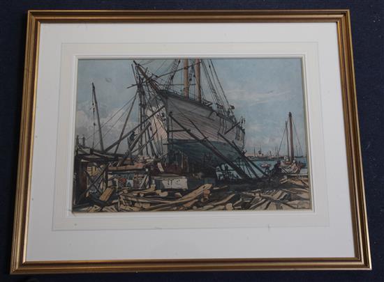 Claude Muncaster (1903-1974) Maigneau Ship Building Yard, Palma 13 x 19.5in.